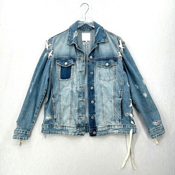 Zara Jackets & Blazers - ZARA Distressed Denim Jacket Womens Small Blue Oversized Jean Oversized NEW